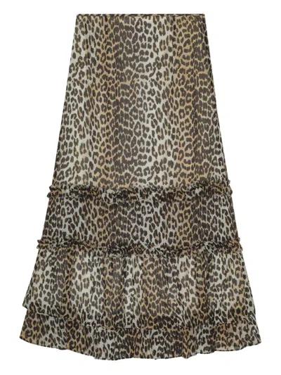 Ganni High-waisted Leopard Print Long Skirt  In Animal Print