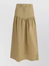 Ganni Womens Pale Khaki Summer Suiting Gathered Cotton And Linen Midi Skirt In Brown