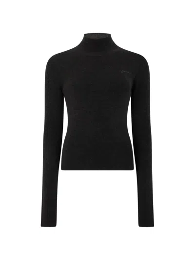 Ganni Fitted Wool Turtleneck Sweater Cropped Mini Silhouette In Animal Print