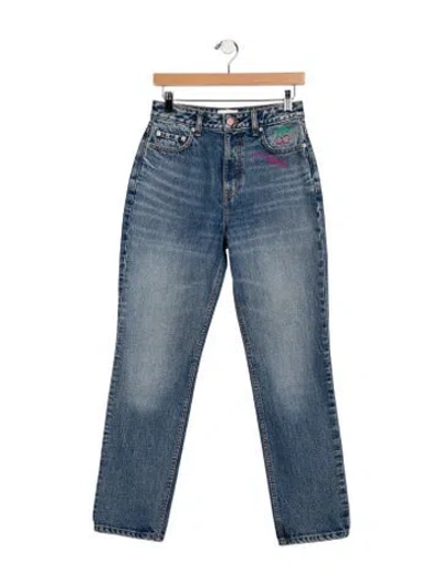 Pre-owned Ganni High-rise Straight Leg Jeans In Blue