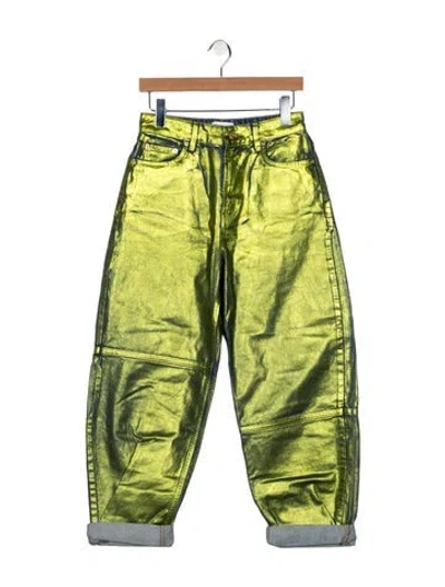 Pre-owned Ganni High-rise Straight Leg Jeans In Green