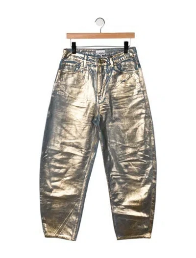 Pre-owned Ganni High-rise Straight Leg Jeans In Green