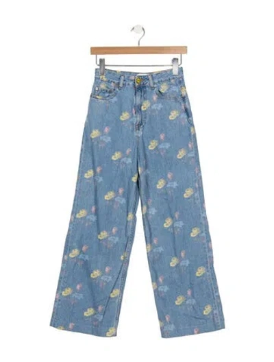 Pre-owned Ganni High-rise Wide Leg Jeans In Blue