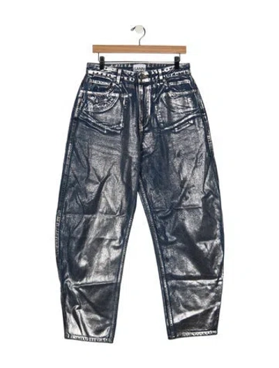 Pre-owned Ganni High-rise Wide Leg Jeans In Blue/metallic