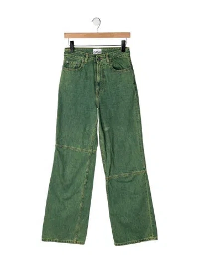 Pre-owned Ganni High-rise Wide Leg Jeans In Green