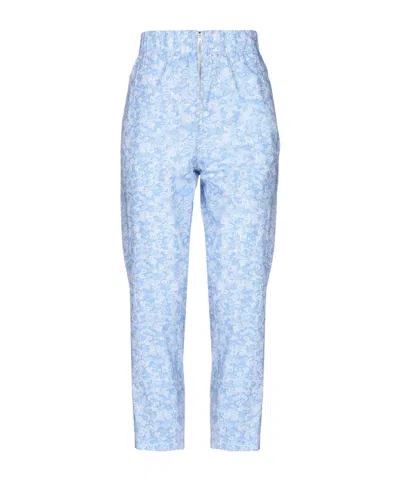 Ganni High-waist Straight-leg Floral Pants In Blue