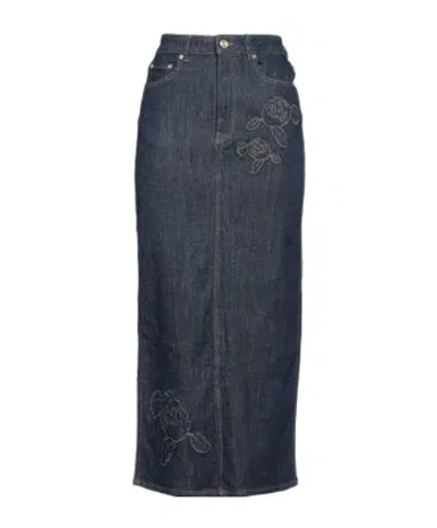 Ganni High-waisted Denim Straight Maxi Skirt In Blue