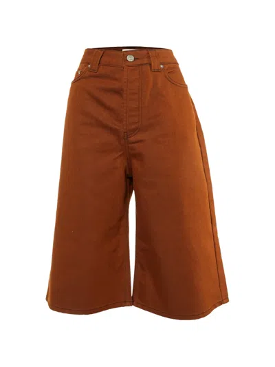 Pre-owned Ganni High-waisted Relaxed-leg Shorts In Brown
