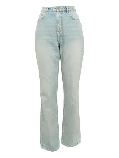 Pre-owned Ganni High-waisted Straight-leg Trousers In Blue