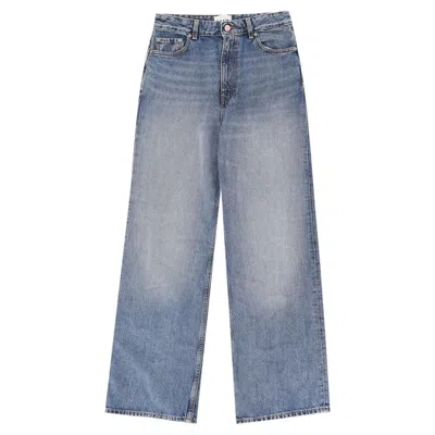 Pre-owned Ganni High-waisted Wide Leg Jeans In Gray
