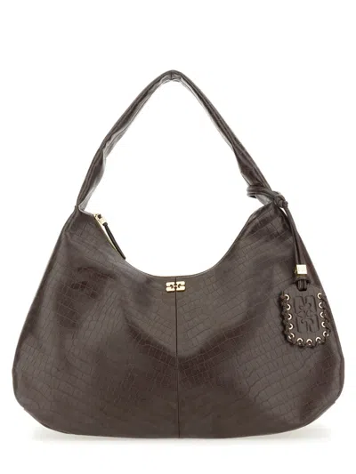 Ganni Hobo Bag "croco Xxl" In Brown