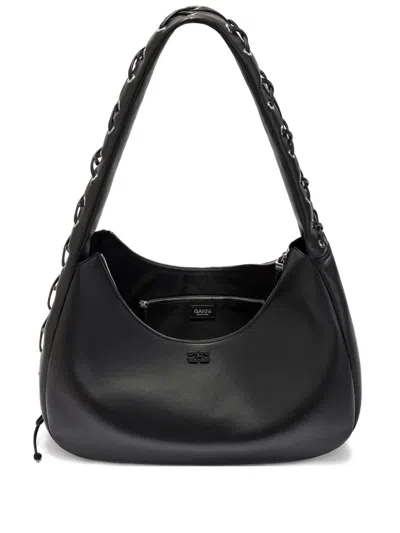 Ganni Hobo Medium Laces Shoulder Bag In Black
