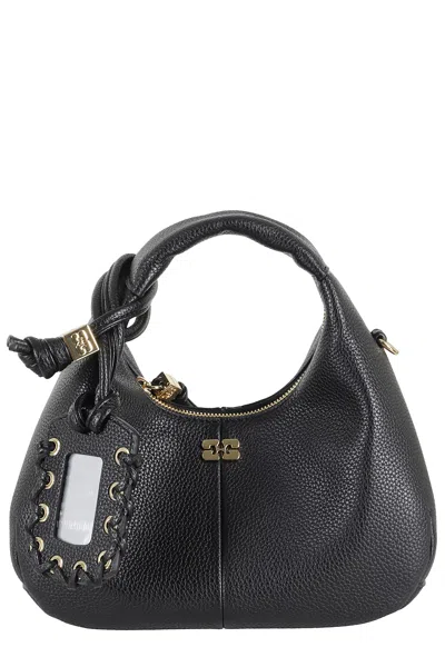 Ganni Hobo Mini Grained In Black