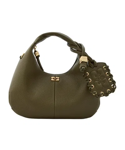 Ganni Hobo Mini Grained Leather Top Handle Bag In Red