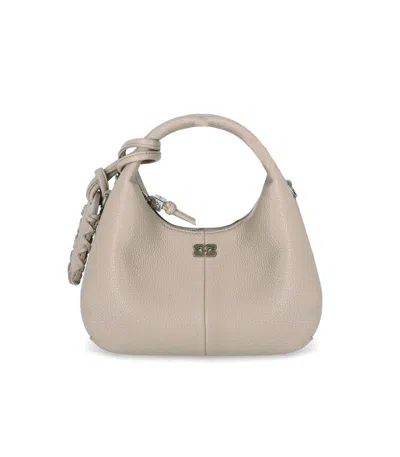 Ganni Hobo Mini White Pepper Bag In Nude