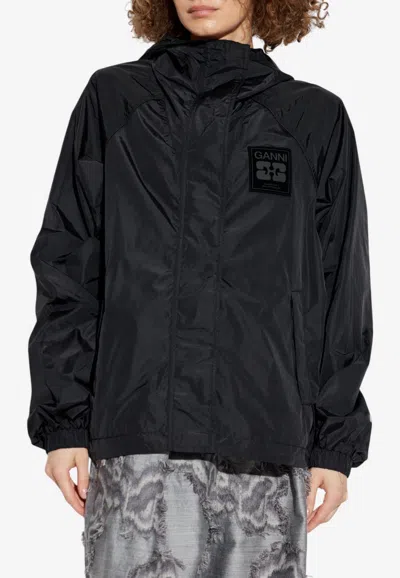 Ganni Hooded Bomber Jacket In Black