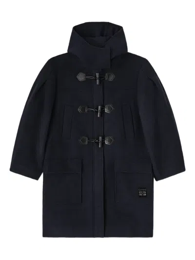 Ganni Hooded Coat In Black