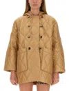 Ganni Hooded Quilted Parka In Beige