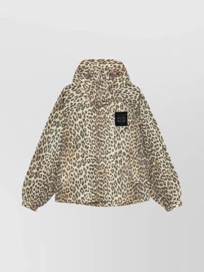 Ganni Hooded Leopard Print Nylon Blouson Jacket