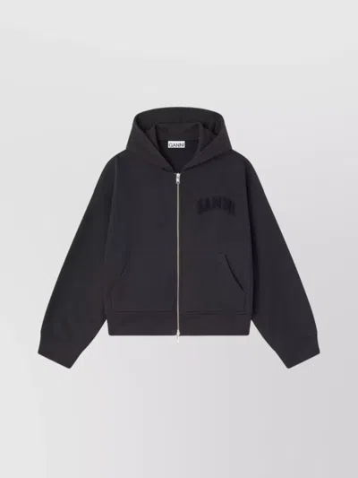 GANNI HOODED LONG SLEEVE ORGANIC COTTON SWEATSHIRT