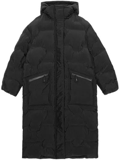 Ganni Hooded Quilted Coat In Black