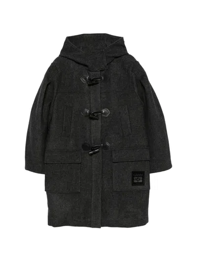 Ganni Hooded Toggle-fastening Coat In Black