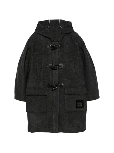 Ganni Hooded Toggle-fastening Coat In Black