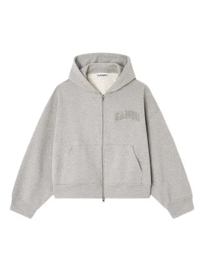 GANNI HOODED ZIP SWEATSHIRT