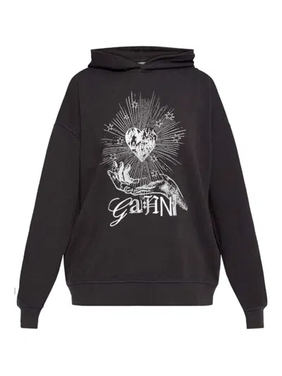 Ganni Isoli Heart Hooded Sweatshirt In Grey