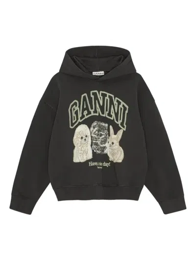 GANNI LOGO-PRINT HOODIE