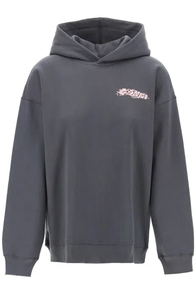 Ganni Logo-print Cotton Hoodie In Grey
