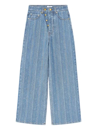 Ganni Horizontal-pattern Deconstructed Jeans In Blue