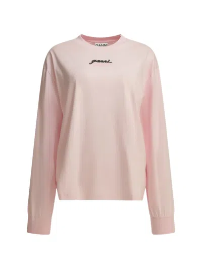 Ganni Horse-print Long-sleeve T-shirt In Pink