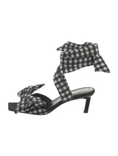 Pre-owned Ganni Houndstooth Print Bow Accents Sandals In Black