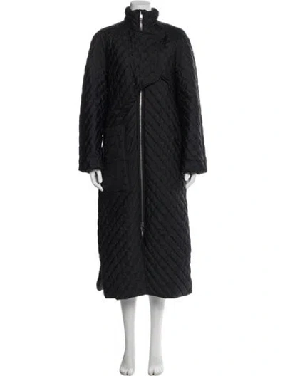 Pre-owned Ganni Houndstooth Print Coat In Black