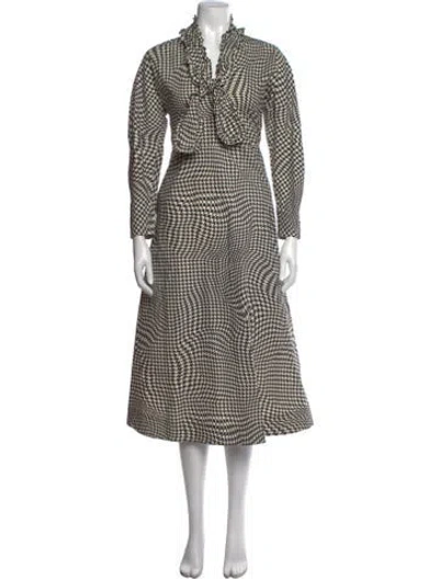 Pre-owned Ganni Houndstooth Print Long Dress W/ Tags In Black/neutrals