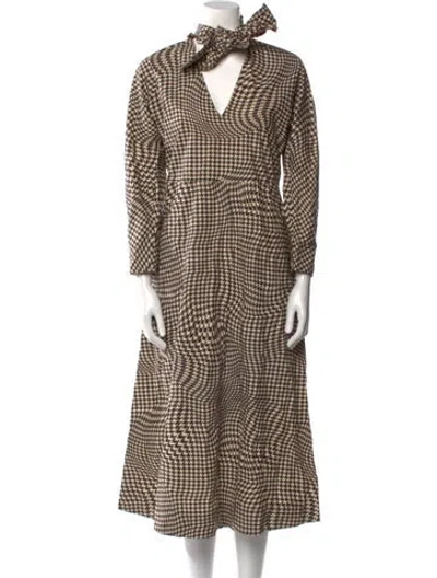 Pre-owned Ganni Houndstooth Print Midi Length Dress In Neutral