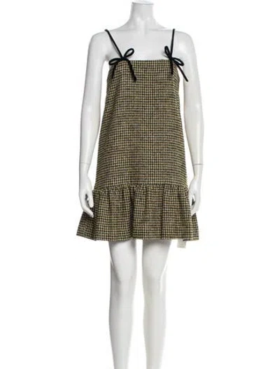 Pre-owned Ganni Houndstooth Print Mini Dress In Multi