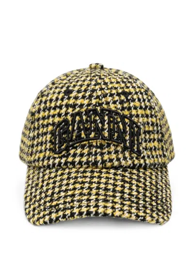 Ganni Houndstooth-pattern Logo-embroidered Baseball Cap In Yellow