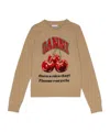 Ganni Graphic Wool Mix Cherry Crewneck Safari In Nude
