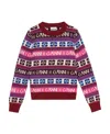Ganni Pink Logo Wool Mix O-neck Pullover In Multicolor
