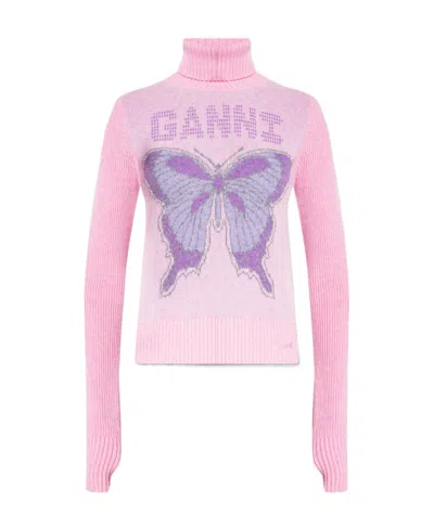 Ganni Intarsia-knit Jumper In Pink