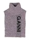 Ganni Purple Intarsia Logo Ribbed Knit Bib Collar In Rosa