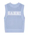 Ganni Intarsia-knit Logo-organic-cotton Vest In Blue
