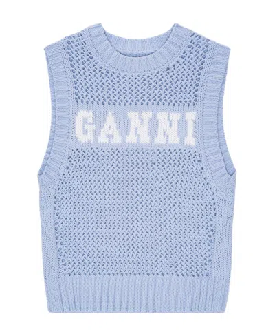 Ganni Blue Cotton Rope Vest