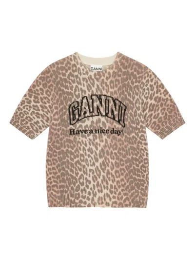 GANNI INTARSIA-KNIT LOGO T-SHIRT