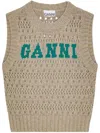 Ganni Perforated Vest With Logo Inlay In Nude