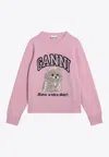 Ganni Womens Chalk Pink Poodle Logo-motif Wool-blend Knit Jumper Xs In Pink