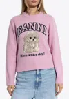 Ganni Wool Sweater With Poodle In Pink