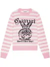 Ganni Striped Graphic Wool Mix Bunny Crewneck In Multi